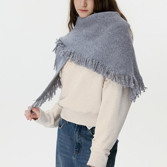 1 Piece Classic Solid Color Tassel Wool Women's Winter Scarves 2