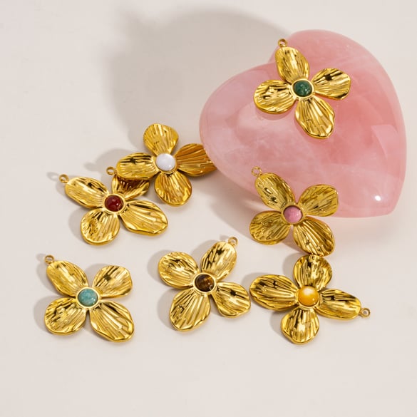 1 Piece  Sweet Flower Stainless Steel   Gold Color  Women's Pendants 2