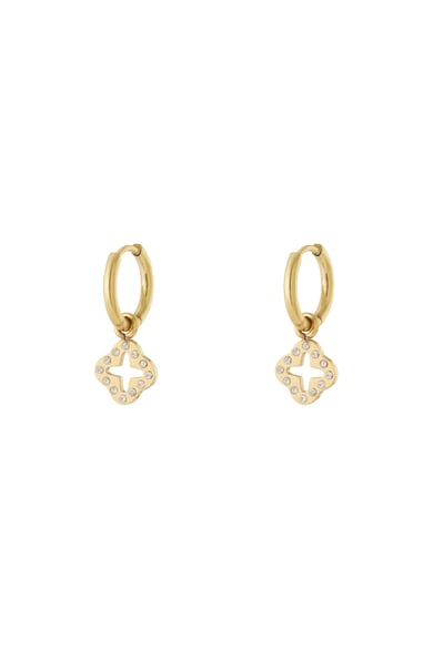 Earrings clover with zircon stones Gold Color Stainless Steel h5 