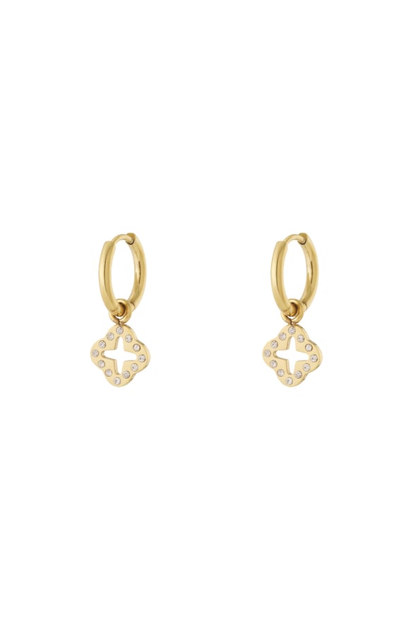 Ohrringe Klee mit Zirkonsteinen Goldfarbe Edelstahl 2