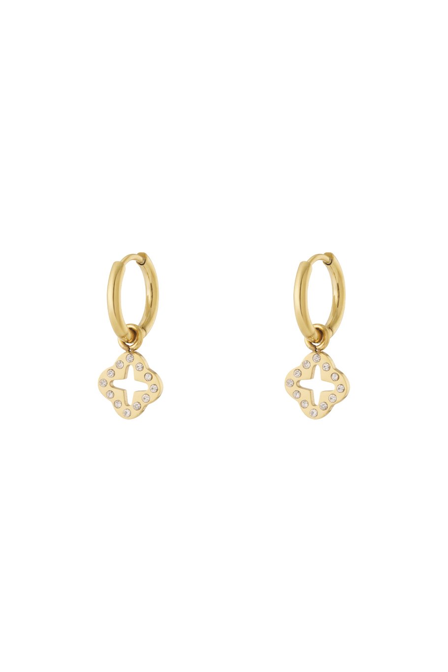 Earrings clover with zircon stones Gold Color Stainless Steel 