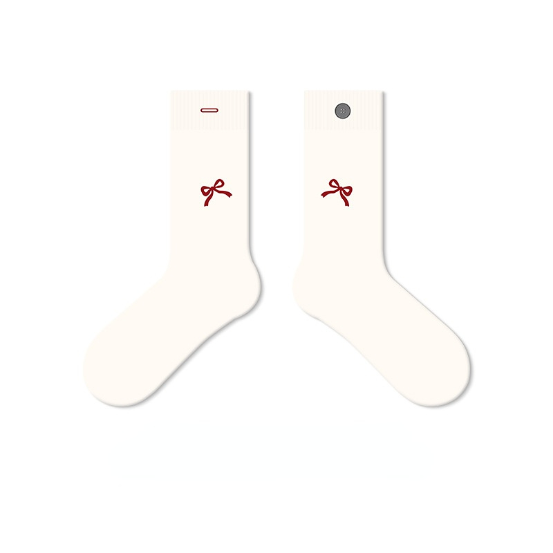 1 Paar einfache, herzförmige, mit Knöpfen verzierte Baumwollsocken bis zur Mitte der Wade 