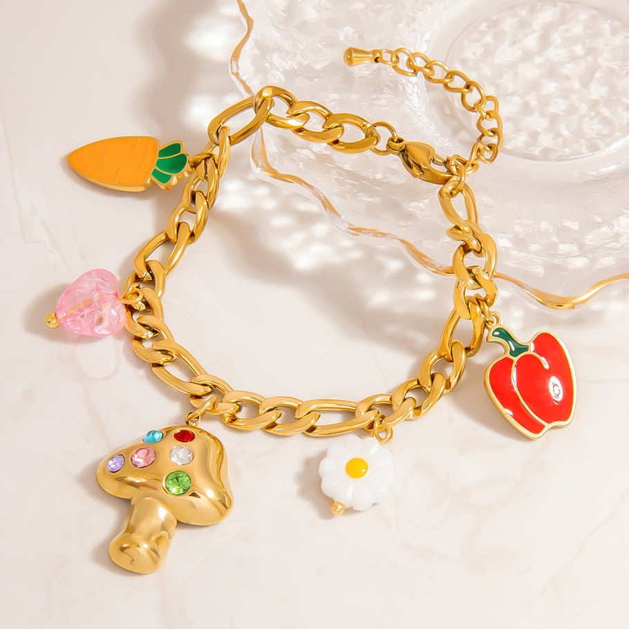 Bracelets à breloques colorés en acier inoxydable pour femmes, motifs de fruits Image6