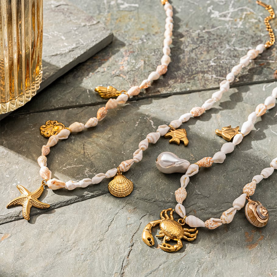 1 Piece Stainless Steel  Gold Color Shell Beaded Necklaces Picture3