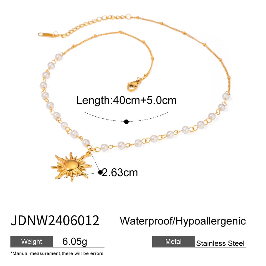 1 Piece Simple Retro Style Sun/Moon Shape Stainless Steel 18K Gold Inlay Artificial Pearl Women's Pendant necklaces Picture2