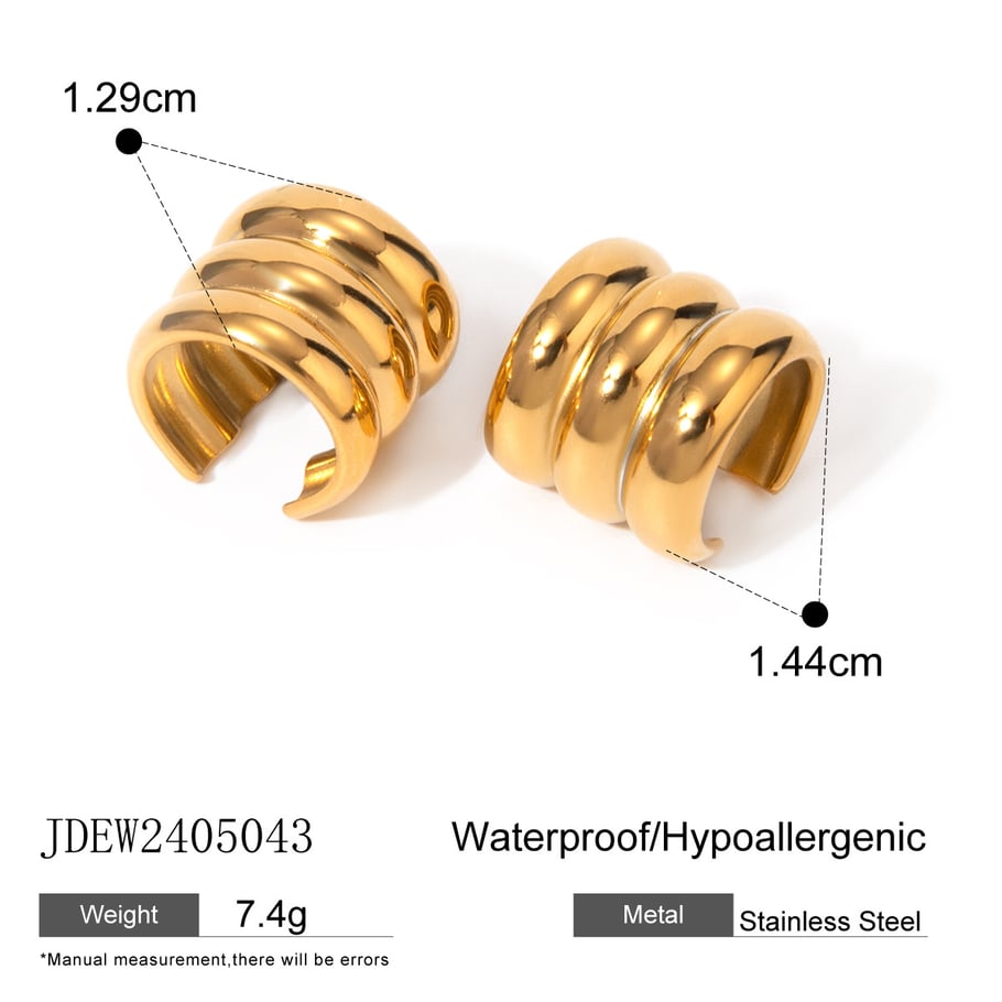 Europäische und amerikanische grenzüberschreitende INS-Stil Nischenpersönlichkeit kreative 18 Karat Gold Edelstahl dreischichtige breite Ohrclip-Ohrringe Schmuck Großhandel Bild2