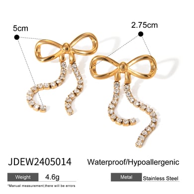 1 Pair Romantic Sweet Style Bowknot Shape Stainless Steel 18k Gold Inlay Zircons Women's Drop Earrings h5 Picture2