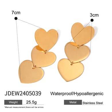 Europäische und amerikanische grenzüberschreitende INS-Stil Nischendesign Temperament 18 Karat Gold Edelstahl dreischichtige glatte Herzohrringe Ohrringe für Frauen h5 Bild2