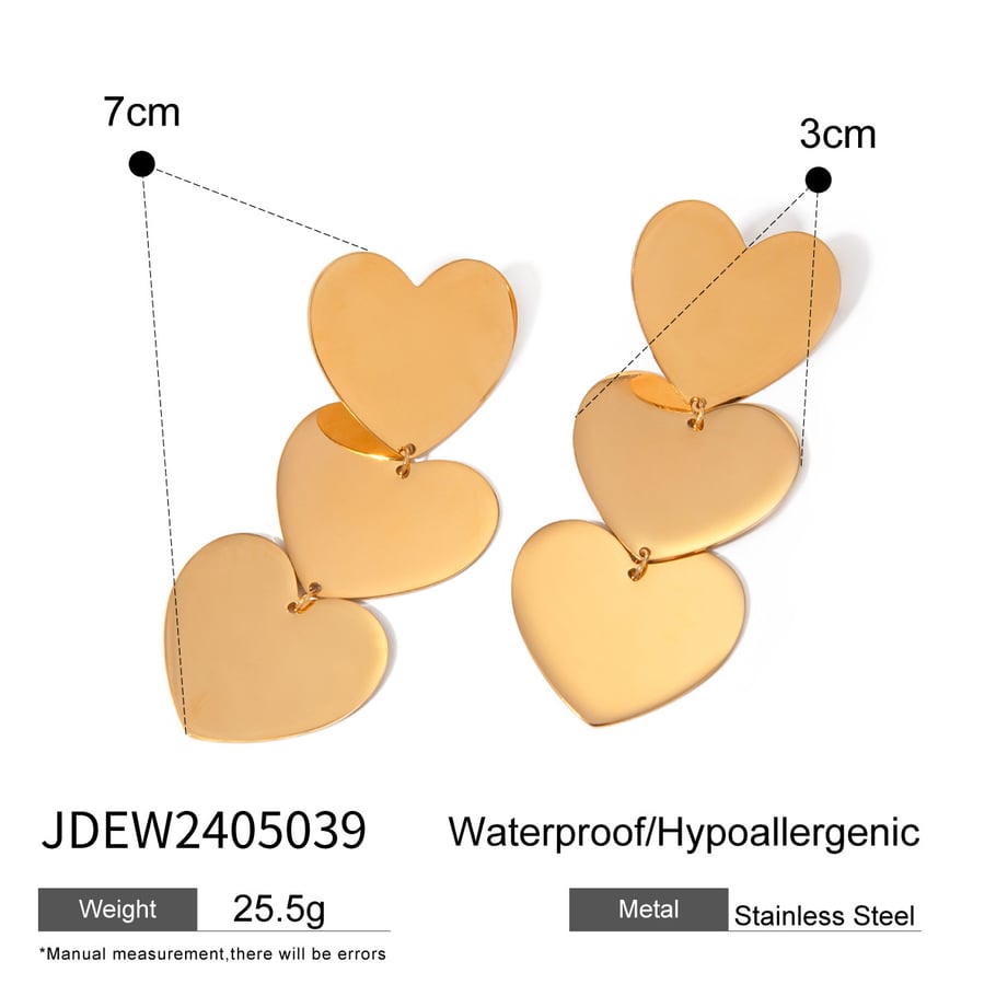 Europäische und amerikanische grenzüberschreitende INS-Stil Nischendesign Temperament 18 Karat Gold Edelstahl dreischichtige glatte Herzohrringe Ohrringe für Frauen Bild2