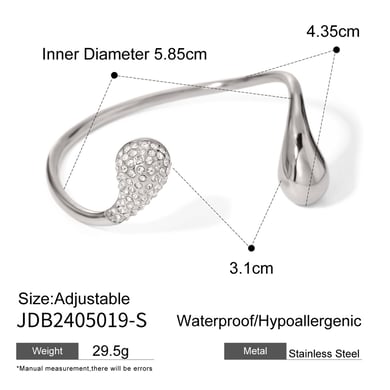 1 Piece Luxurious Simple Style Droplet Shape Stainless Steel 18k Gold Inlay Rhinestones Women's Bangles h5 Picture2