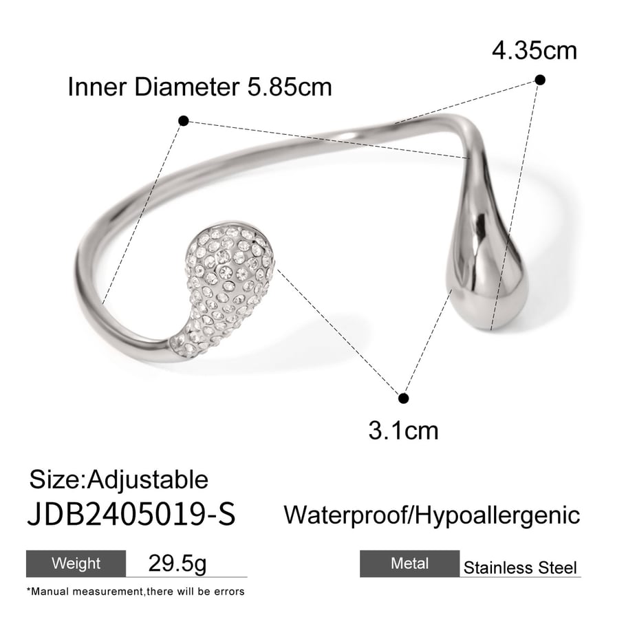 1 Piece Luxurious Simple Style Droplet Shape Stainless Steel 18k Gold Inlay Rhinestones Women's Bangles Picture2