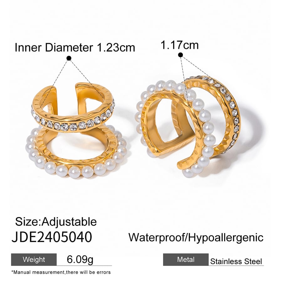1 Pair Simple Classic Style C Shape Stainless Steel 18K Gold Inlay Rhinestones Women's Clip-on Earrings Picture2