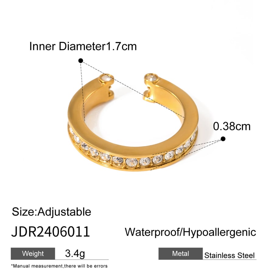 1 Paar Simple Series Ins Style Geometrischer Edelstahl 18 Karat vergoldet Strass Verstellbare Damenringe Bild2