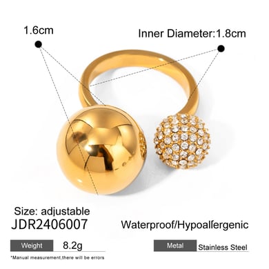 1 Piece Retro Simple Style Chunky Geometric Stainless Steel 18K Gold Inlay Rhinestones Women's Adjustable Rings h5 Picture2
