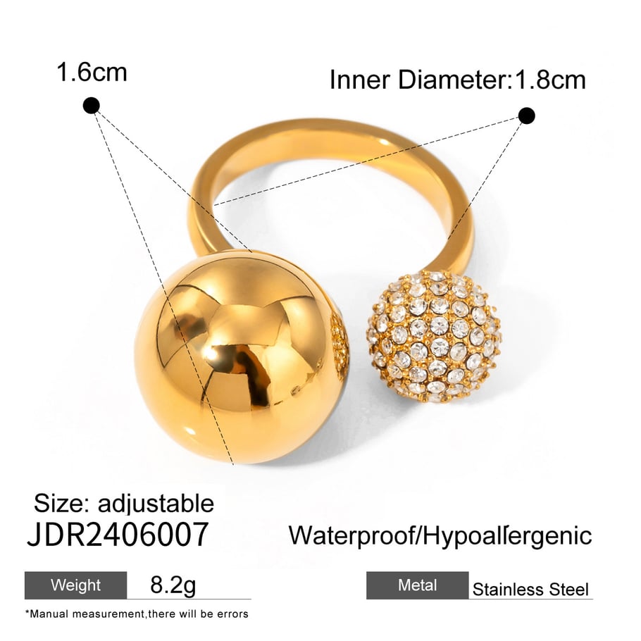 1 Piece Retro Simple Style Chunky Geometric Stainless Steel 18K Gold Inlay Rhinestones Women's Adjustable Rings Picture2