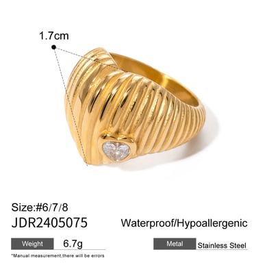 1 Piece Classic Retro Style Conch Shape Stainless Steel 18K Gold Inlay Zircons Women's Single Ring h5 Picture2
