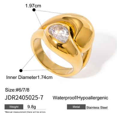 1 Piece Retro Luxurious Style Chunky Droplet Shape Titanium Steel 18K Gold Inlay Zircons Women's Single Ring h5 Picture2