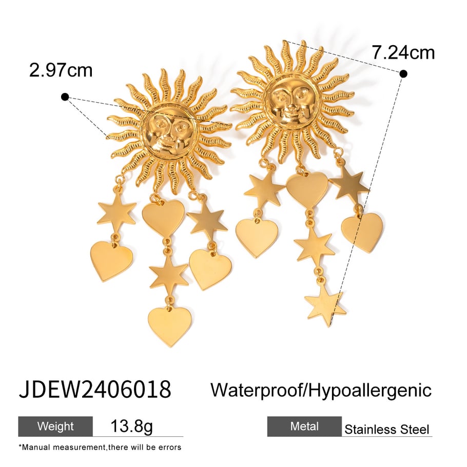 1 Pair Luxurious Retro Style Sun Shape Stainless Steel 18K Gold Plated Women's Drop Earrings Picture2