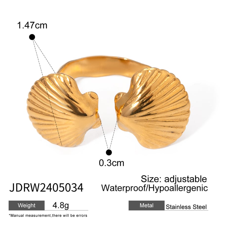 1 Piece Simple Style Shell Shape Stainless Steel 18K Gold Plated Women's Adjustable Rings Picture2