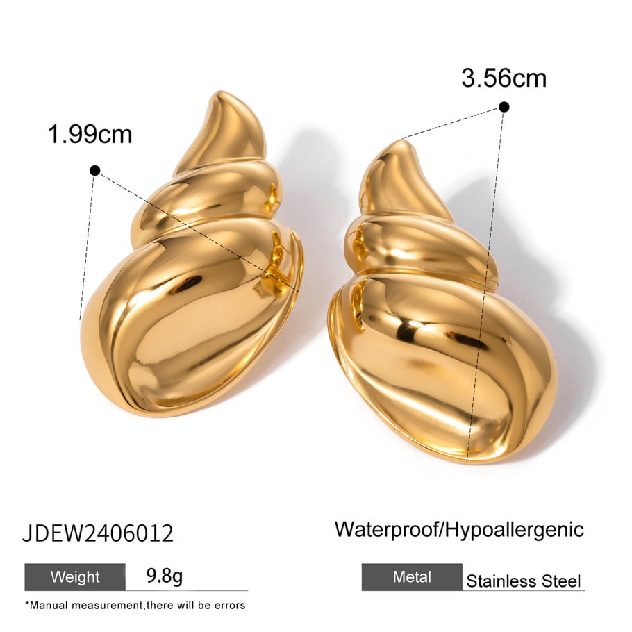1 Paar dreidimensionale, polierte Muschelohrringe aus 18 Karat Gold-Edelstahl, hochwertige, leichte Luxus-Ohrringe aus poliertem Titanstahl, Unisex-Ohrringe Bild2