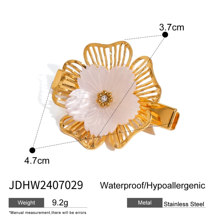 1 Paar Haarspangen für Damen im Retro-Blumen-Design der Classic-Serie aus Edelstahl mit 18 Karat Vergoldung und Strasssteinen Bild2