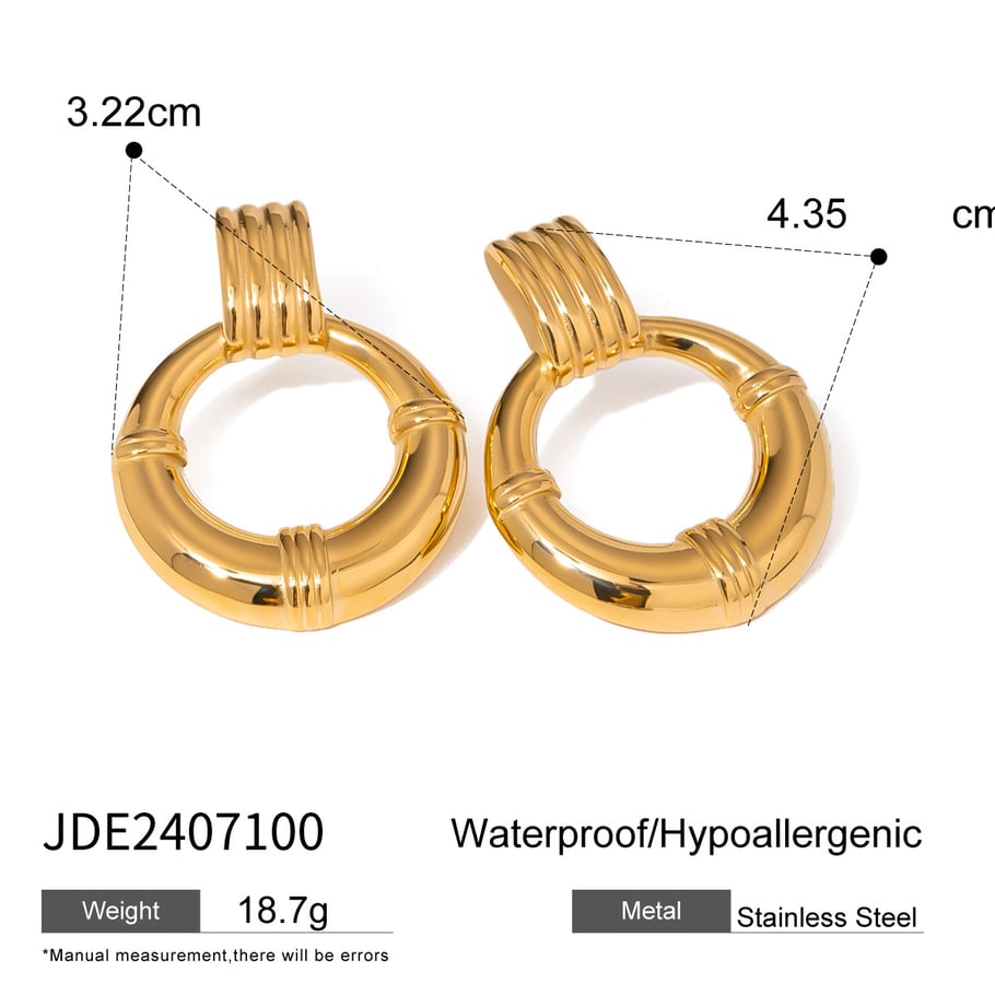 1 Pair Simple Series Retro Geometric Stainless Steel 18K Gold Plated Women Drop Earrings Picture2