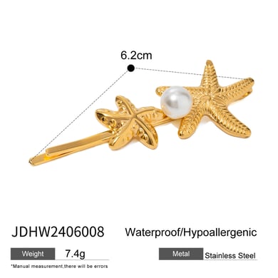 1 Pair Simple Series ins style Turtle Stainless Steel 18K Gold Plated Artificial Pearl Women Hair Clips h5 Picture2