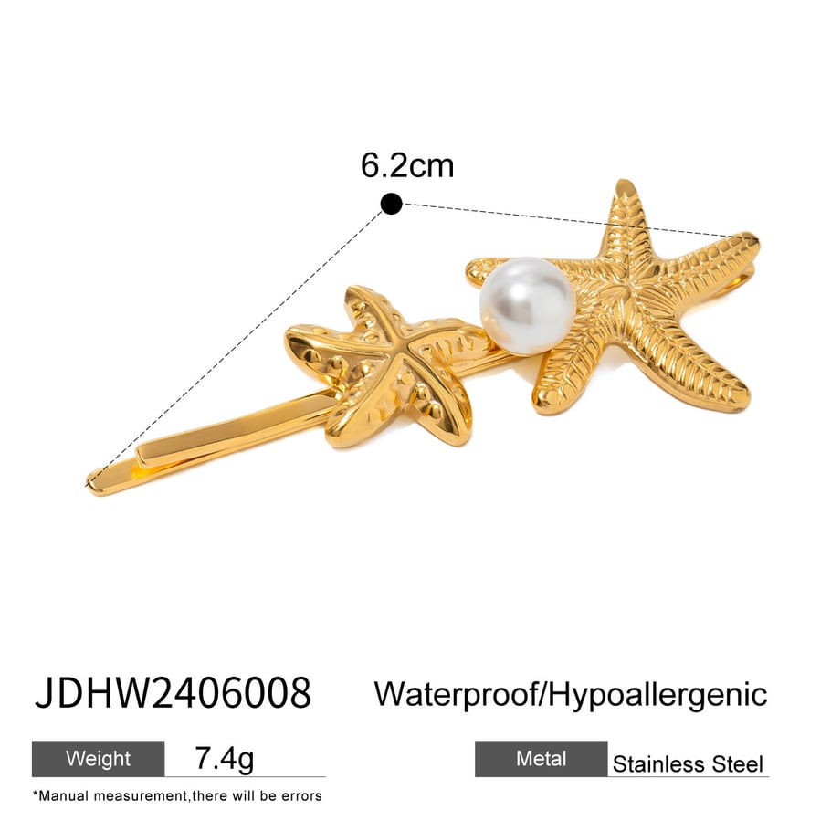 1 Pair Simple Series ins style Turtle Stainless Steel 18K Gold Plated Artificial Pearl Women Hair Clips Picture2