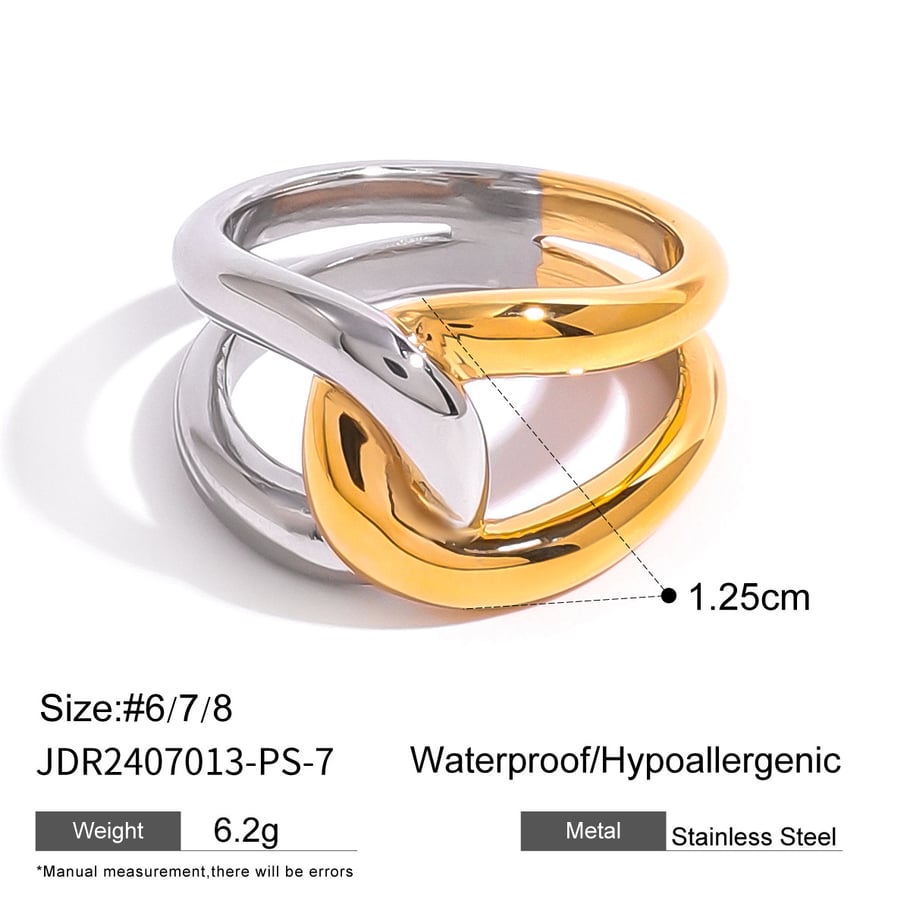 1 Paar Simple Series Einfacher geometrischer Edelstahl 18 Karat vergoldeter Damen-Einzelring Bild2