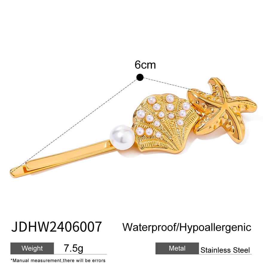 1 Pair Simple Series ins style Turtle Stainless Steel 18K Gold Plated Artificial Pearl Women Hair Clips Picture2