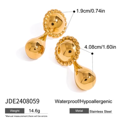 1 Paar Simple Series Retro Droplet Edelstahl 18 Karat vergoldet Damen Tropfenohrringe h5 Bild2