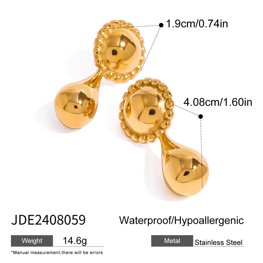 1 Paar Simple Series Retro Droplet Edelstahl 18 Karat vergoldet Damen Tropfenohrringe Bild2