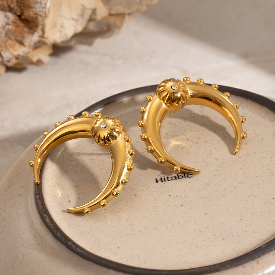 1 Paar Simple Series Retro Sonne/Mond Edelstahl 18 Karat vergoldet Strass Damen Ohrstecker 
