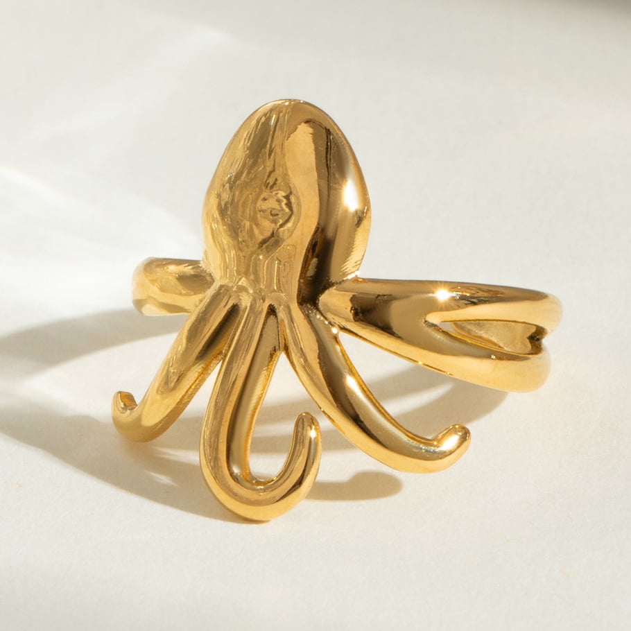 1 Pair Simple Series Vacation Animal Stainless Steel 18K Gold Plated Women Adjustable Rings 