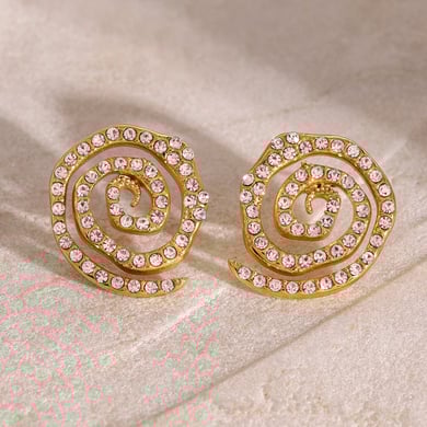 1 Pair Luxurious Series Simple Turtle Stainless Steel 18K Gold Plated Rhinestone Women Stud Earrings h5 