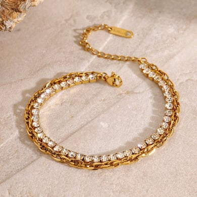 1 Piece Luxurious Series Simple Geometric Stainless Steel 18K Gold Plated Rhinestone Women chain bracelets h5 