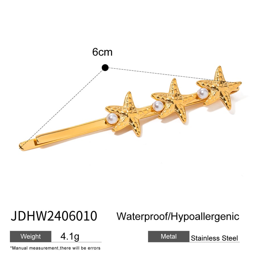 1 Pair Simple Series ins style Turtle Stainless Steel 18K Gold Plated Artificial Pearl Women Hair Clips Picture2