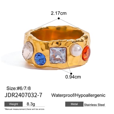 1 Pair Classic Series Retro Geometric Stainless Steel 18K Gold Plated Zircon Women Single Rings h5 Picture2