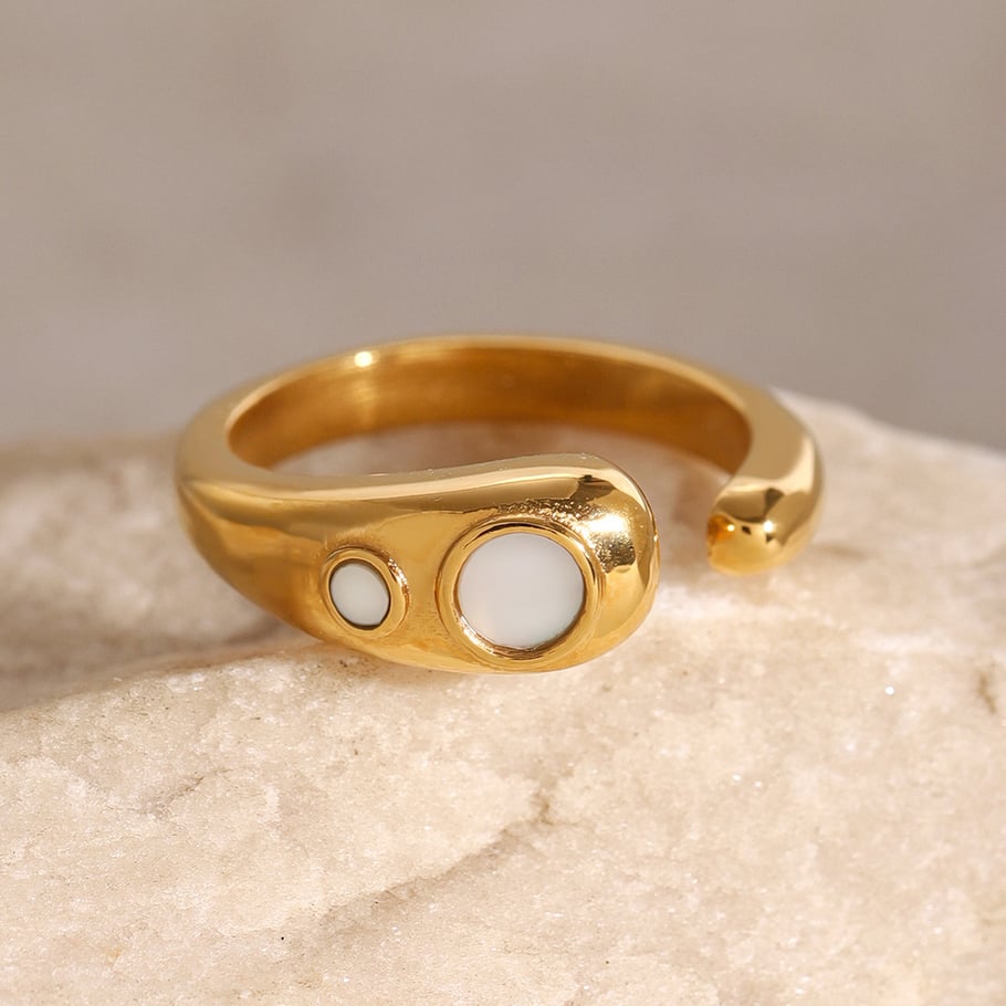 1 Pair Simple Series Simple Geometric Stainless Steel 18K Gold Plated Shell Women Adjustable Rings 