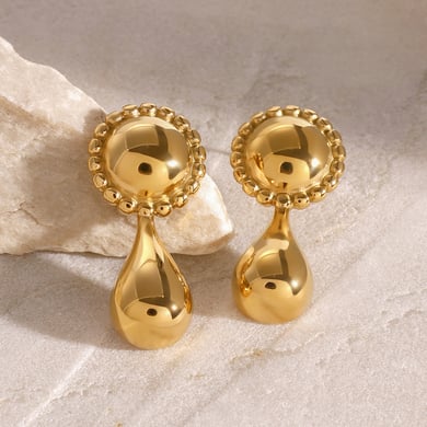 1 Paar Simple Series Retro Droplet Edelstahl 18 Karat vergoldet Damen Tropfenohrringe h5 