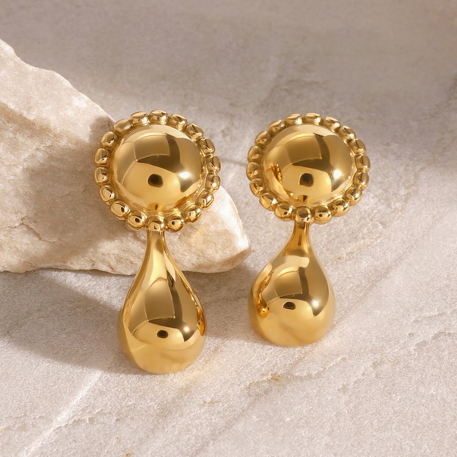 1 Paar Simple Series Retro Droplet Edelstahl 18 Karat vergoldet Damen Tropfenohrringe 