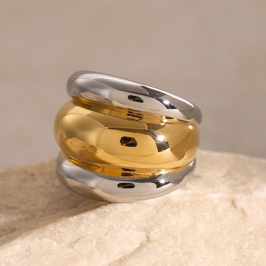 1 Pair Simple Series Simple Geometric Stainless Steel 18K Gold Plated Women Single Ring 