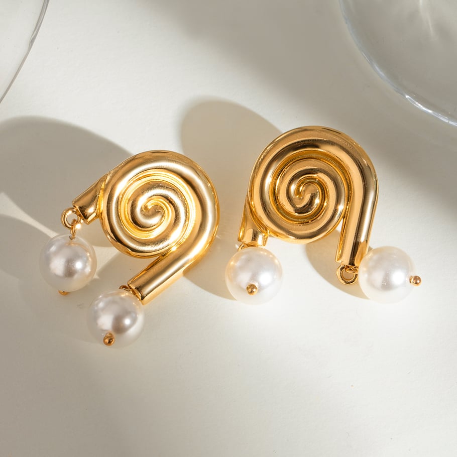1 Pair Simple Series Vacation Turtle Stainless Steel 18K Gold Plated Artificial Pearl Women Drop Earrings 