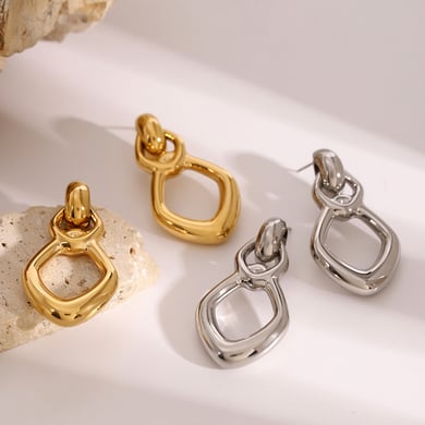 1 Pair Simple Series Simple Geometric Stainless Steel 18K Gold Plated Women Drop Earrings h5 