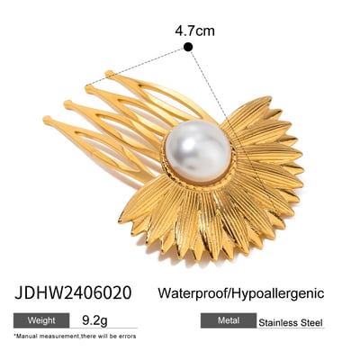 1 Pair Simple Series ins style Flower Stainless Steel 18K Gold Plated Artificial Pearl Women Hair Clips h5 Picture2