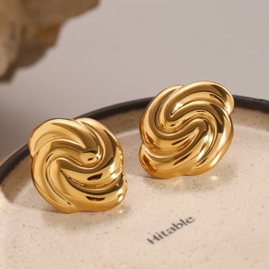 1 Pair Simple Series Retro Twist Stainless Steel 18K Gold Plated Women Stud Earrings h5 