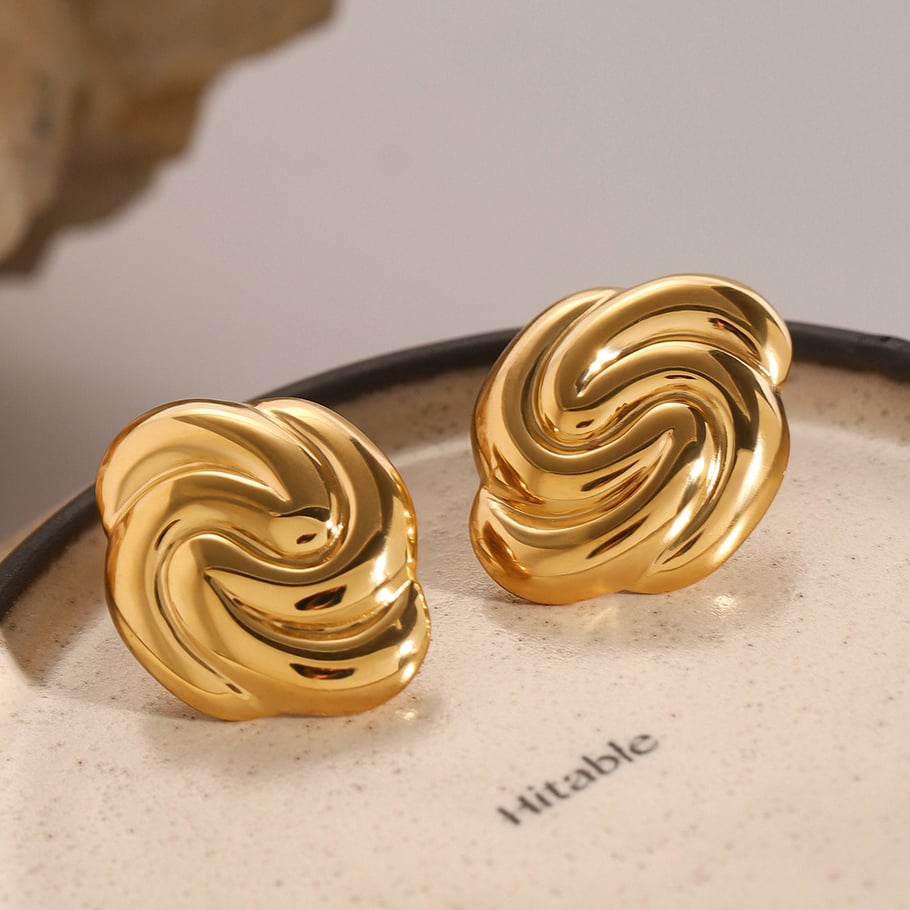1 Pair Simple Series Retro Twist Stainless Steel 18K Gold Plated Women Stud Earrings 