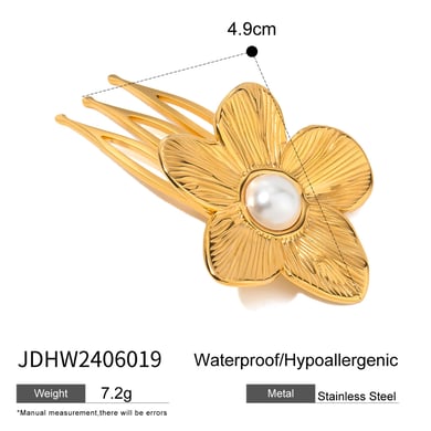 1 Paar Simple Series Ins Style Blume Edelstahl 18 Karat vergoldet Kunstperle Damen Haarspangen h5 Bild2