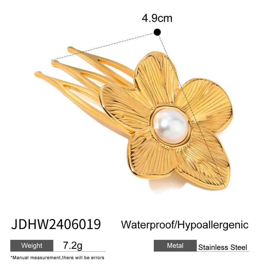 1 Paar Simple Series Ins Style Blume Edelstahl 18 Karat vergoldet Kunstperle Damen Haarspangen Bild2