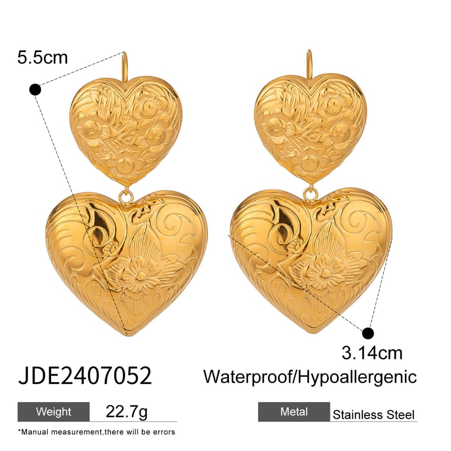 1 Pair Classic Series Retro Heart Stainless Steel 18K Gold Plated Women Drop Earrings Picture2